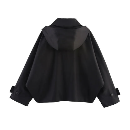 Women's European & American Style Hooded Lapel Jacket – Single-Breasted Trench Coat