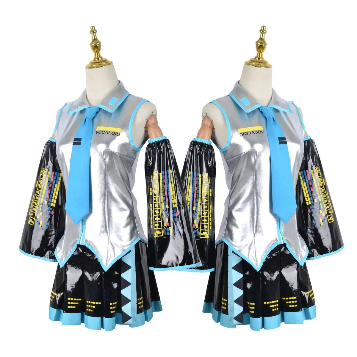 Hatsune Miku Cosplay Costume Set, Silver Leather JK Sailor Dress Uniform Outfit