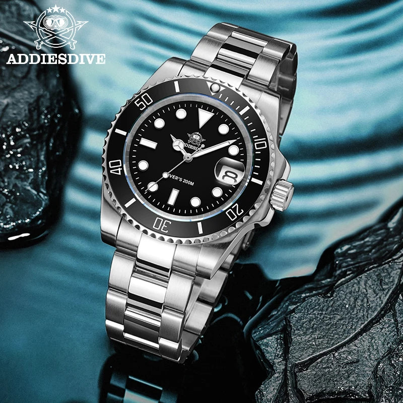 ADDIESDIVE 200M Waterproof Men's Stainless Steel Quartz Dive Watch