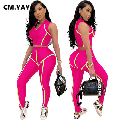 Slim Sleeveless Skinny Crop Tops + Pants Set