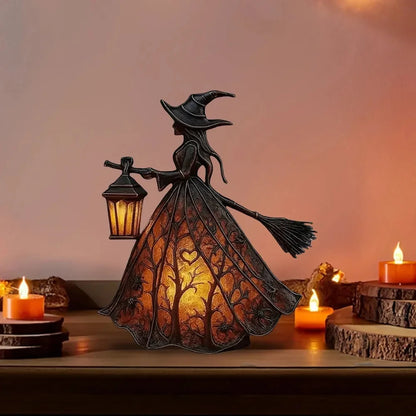 Gothic Halloween Witch Lantern LED Night Light Statue
