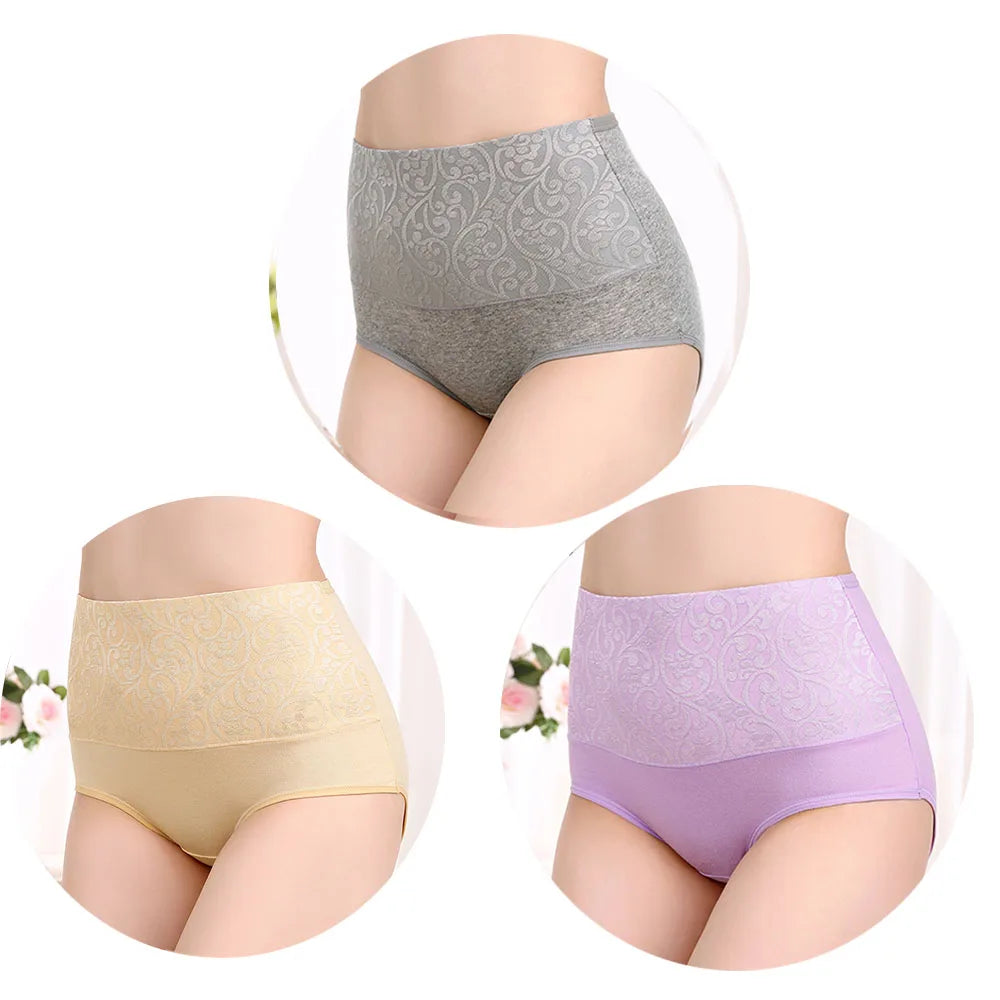 3Pcs Cotton High Waist Abdominal Briefs