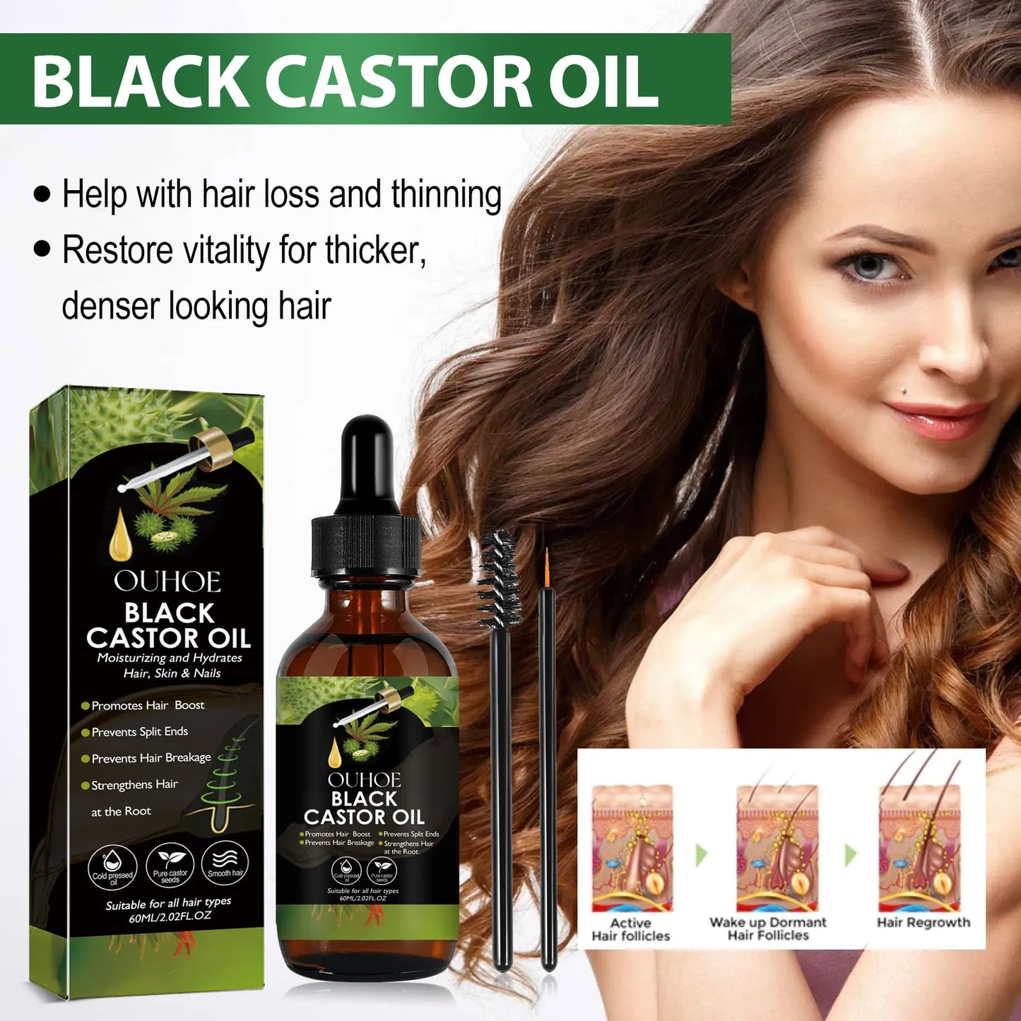 OUHOE Black Organic Castor Oil Moisturize Hair Growth Serum