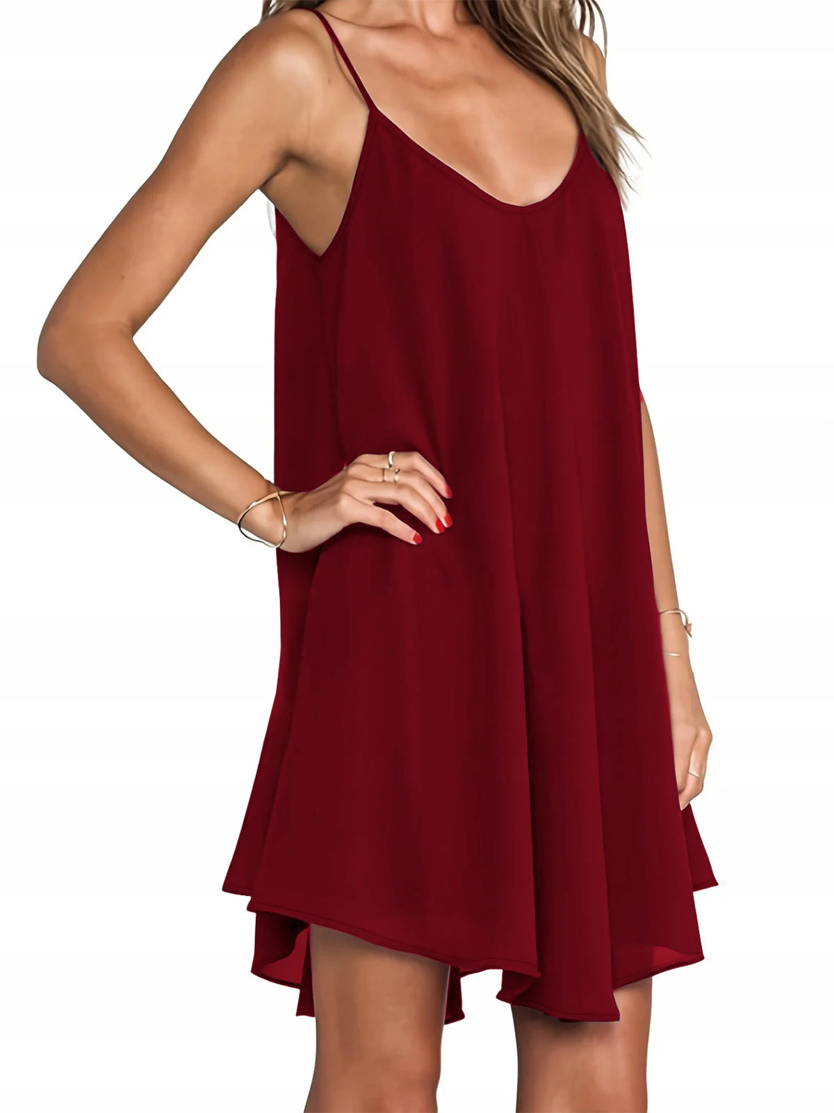 Women's Plus Size V-Neck Asymmetric Hem Spaghetti Strap Cami Dress