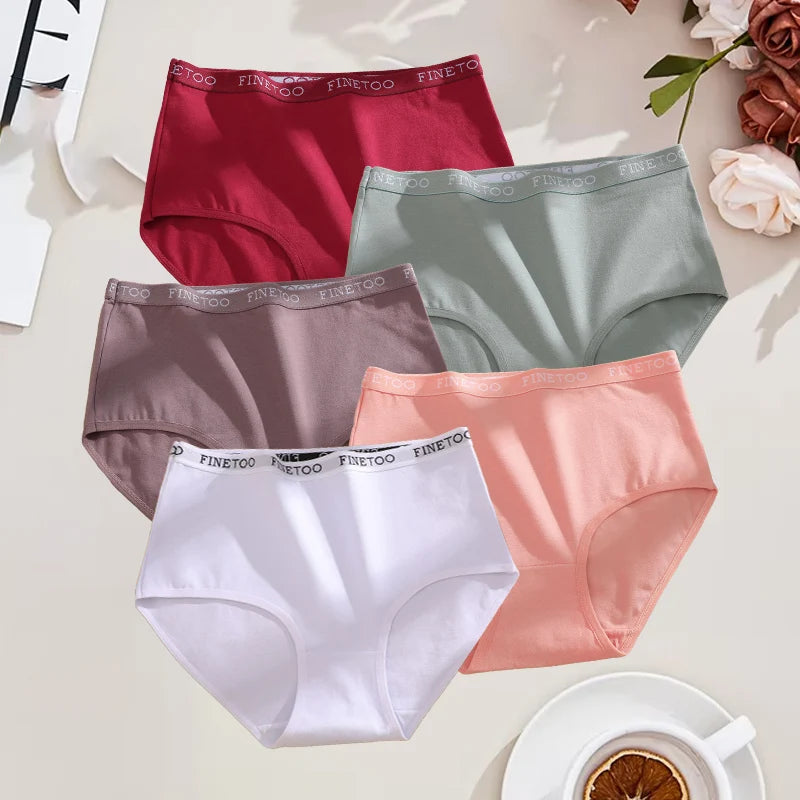 FINETOO 5Pcs Cotton High Waist Panties