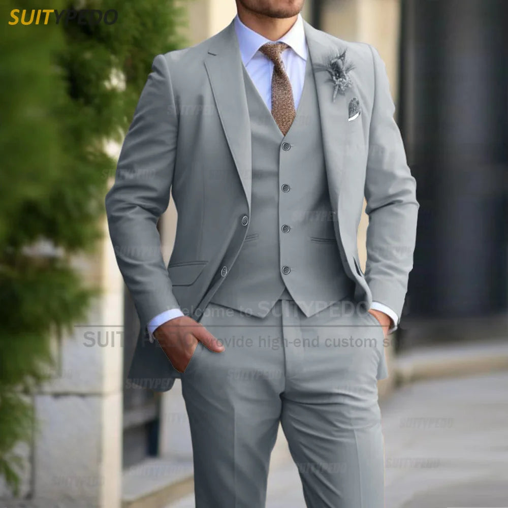 Men’s Elegant Formal 3-Piece Suit Set – Slim Fit Blazer, Vest & Trousers