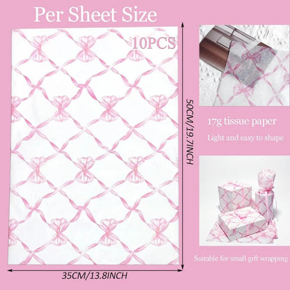 10 Sheets 20x14inch Pink Bow Tissue Paper