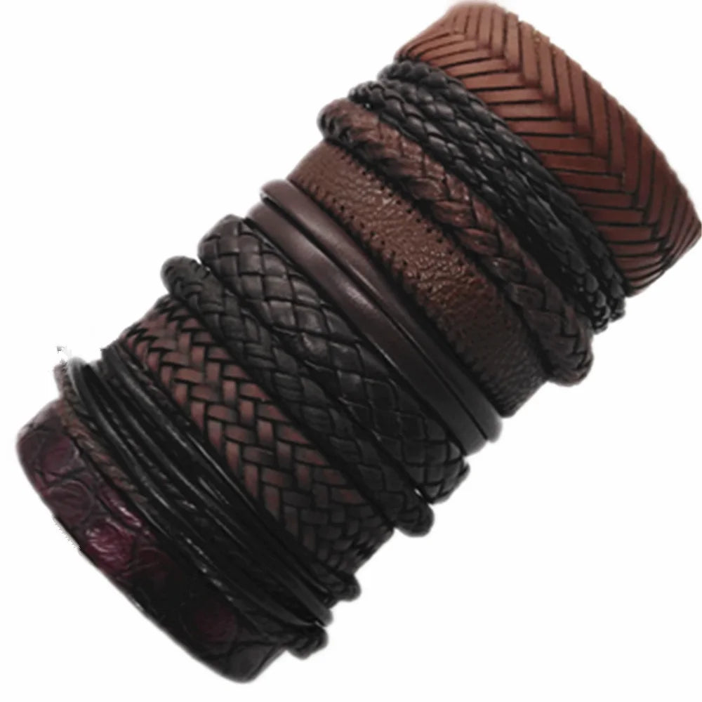 10 Pcs/set Black Wrap Woven Handmade Leather Bracelets