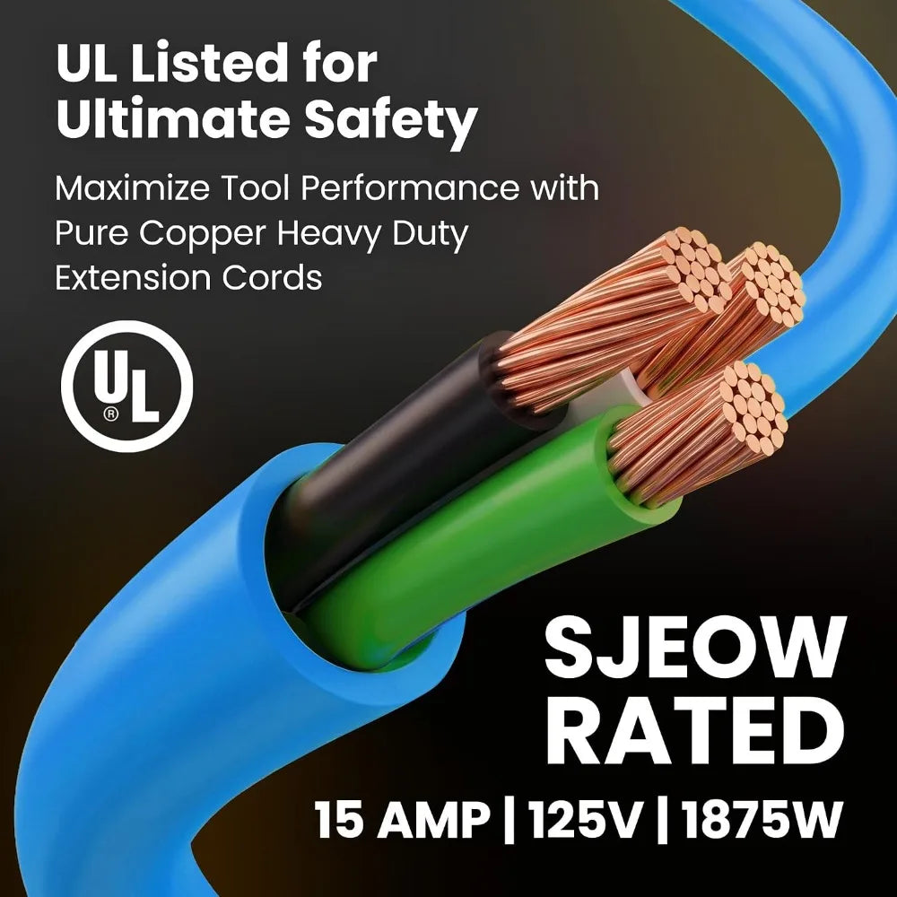 100 FT 14/3 Heavy-Duty Outdoor Extension Cord – Waterproof Power Cable with Lighted Plug