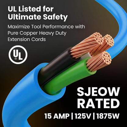 100 FT 14/3 Heavy-Duty Outdoor Extension Cord – Waterproof Power Cable with Lighted Plug