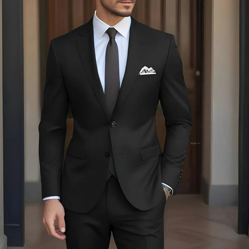 Men's Elegant Single-Breasted Slim Fit 3-Piece Linen Suit Set