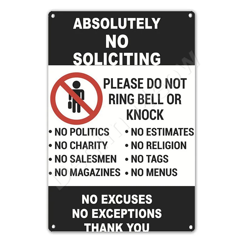 Funny No Soliciting Vintage Metal Tin Sign