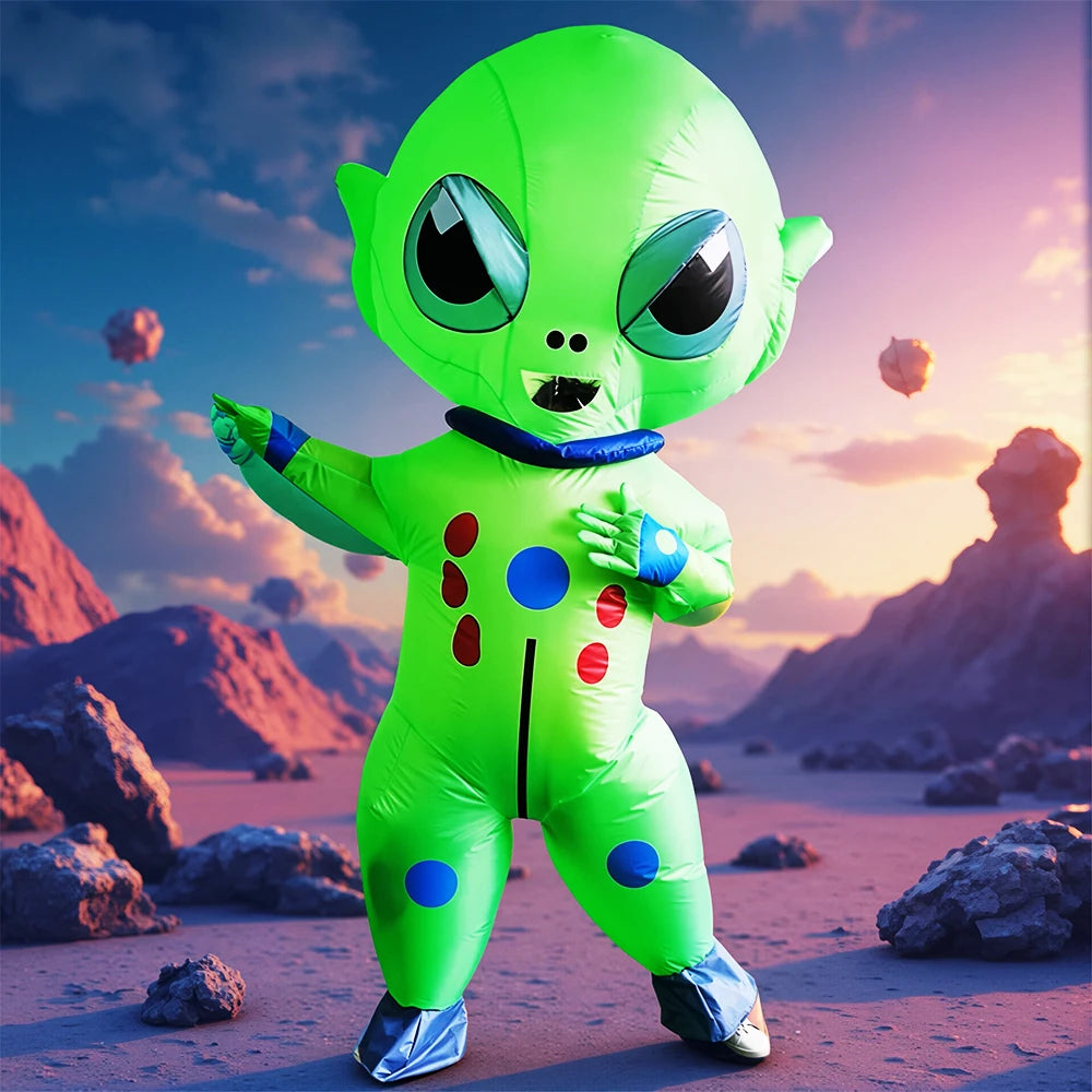 Fancy Funny Mascot Astronaut ET Inflatable Alien Costume Suit - Adult Blow-Up Outfit for Halloween, Purim & Cosplay