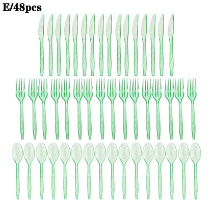 48-Piece Pastel Plastic Cutlery Set - Reusable Spoons, Forks & Knives