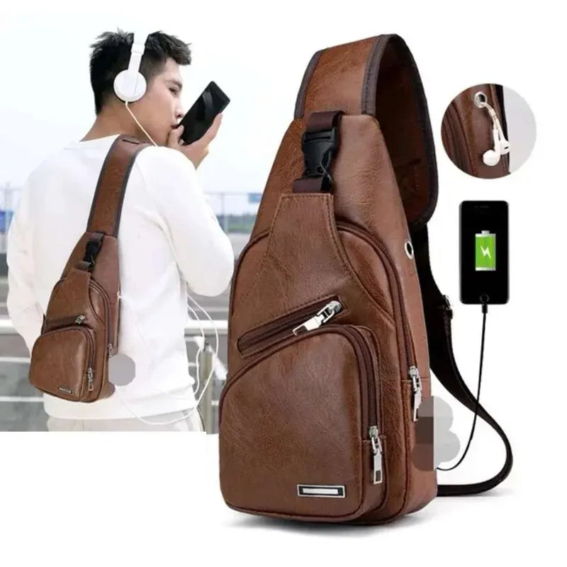 Men's Casual Microfiber Leather Crossbody Sling Chest Bag