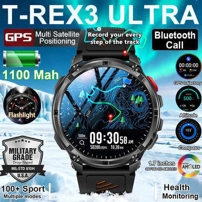 Rugged Outdoor AMOLED GPS Smartwatch with Flashlight