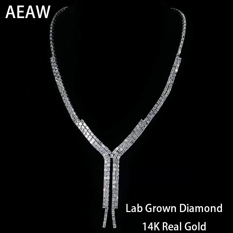 40CTW Emerald Cut Lab Grown Diamond Eternity Tennis Necklace – 14K Gold Unisex Statement Jewelry