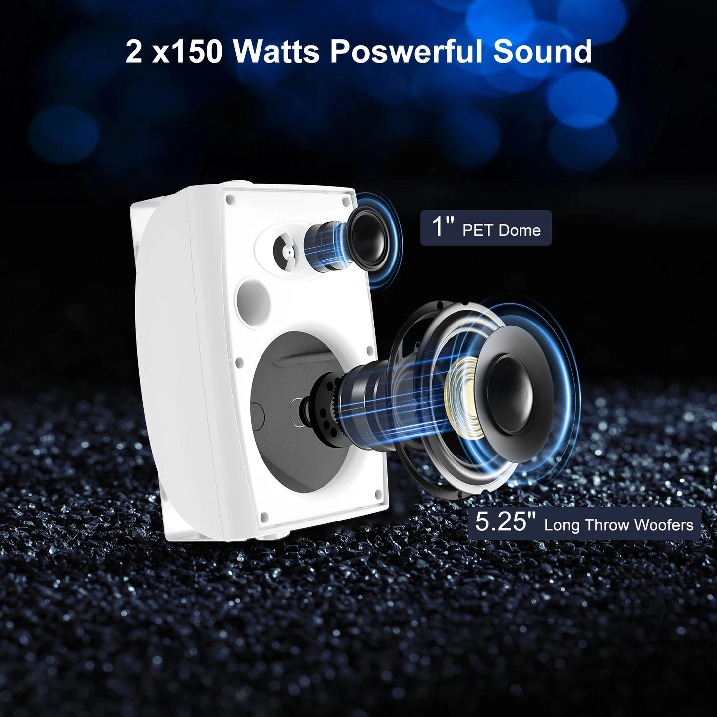 Herdio 5.25" Waterproof Outdoor Speakers with Swivel Wall Mounts
