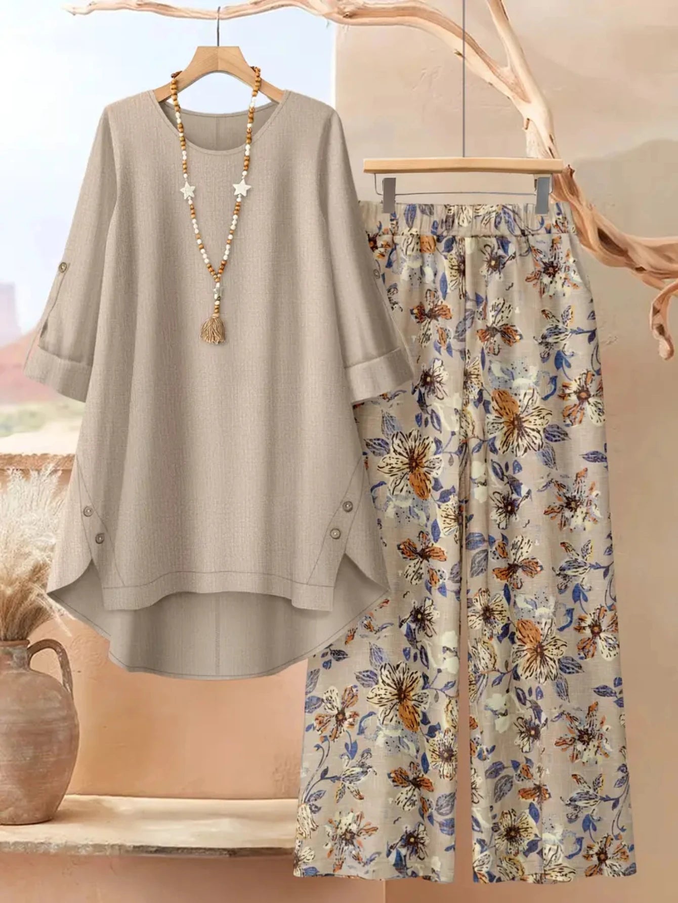 Women's Casual Floral Printed Pullover Dress Set
