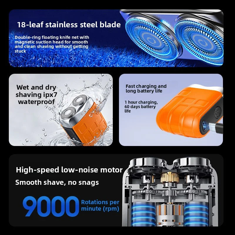 Portable Mini Electric Shaver – Rechargeable Cordless Dual-Blade Razor with Digital Display