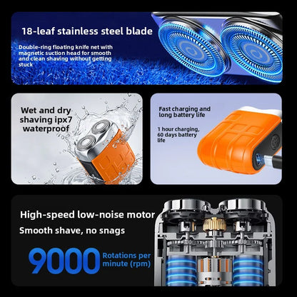 Portable Mini Electric Shaver – Rechargeable Cordless Dual-Blade Razor with Digital Display