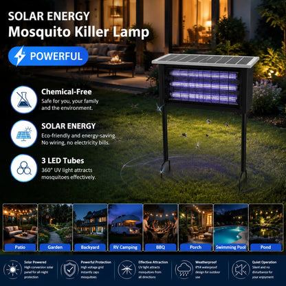 JOYINLED Outdoor Solar Bug Zapper - 3-in-1 Waterproof Mosquito Killer Lamp