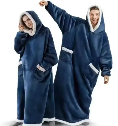 Hooded Super Long Flannel Blanket Pajamas with Sleeve