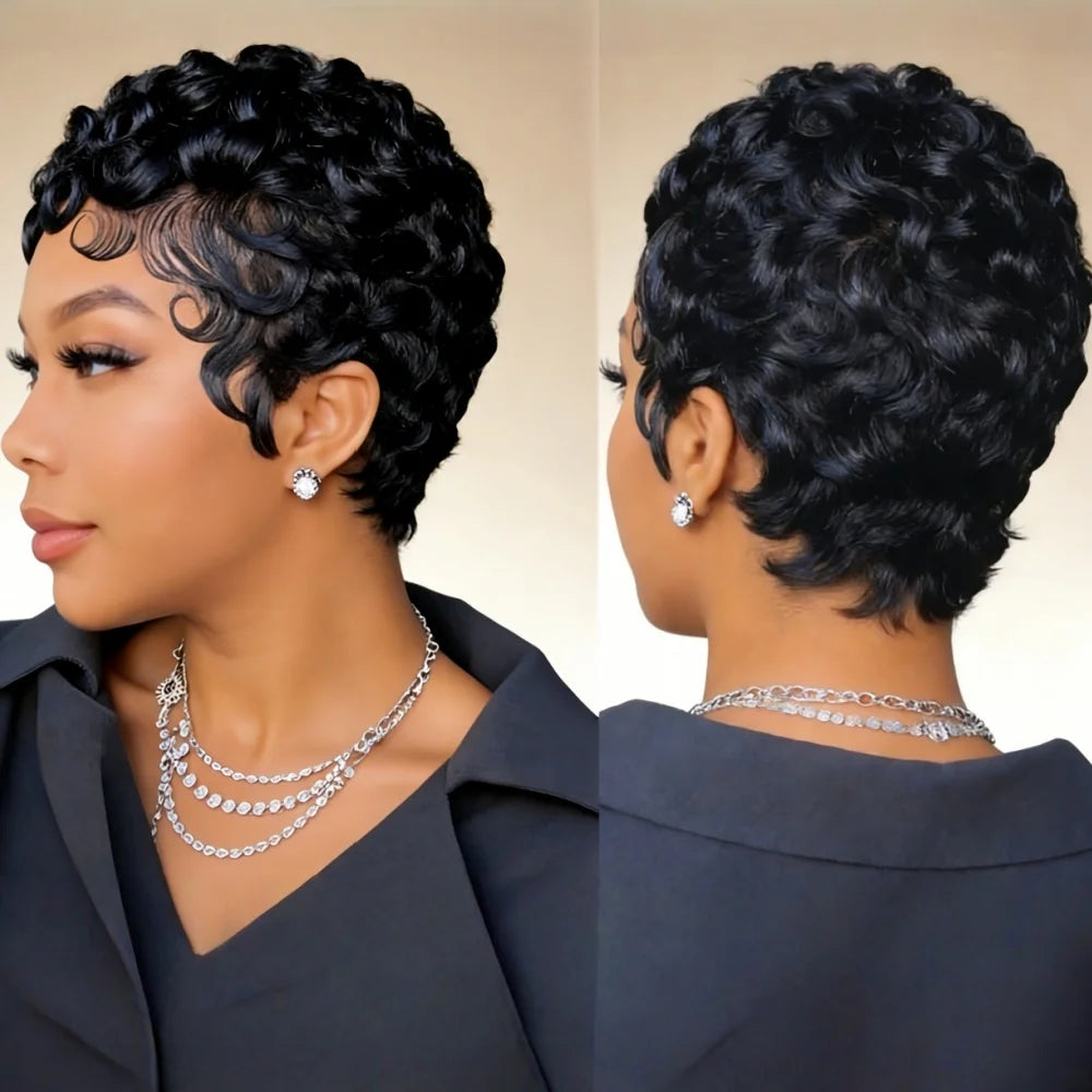 6-Inch Remy Human Hair Pixie Wig with Bangs