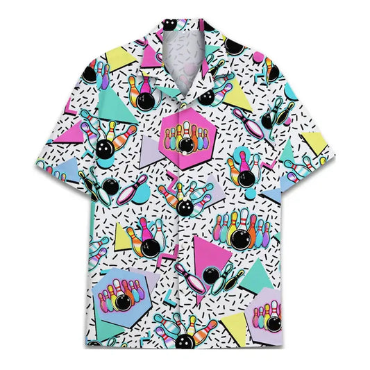 Men's Retro 80s/90s Geometric Print Short Sleeve Button-Down Shirt