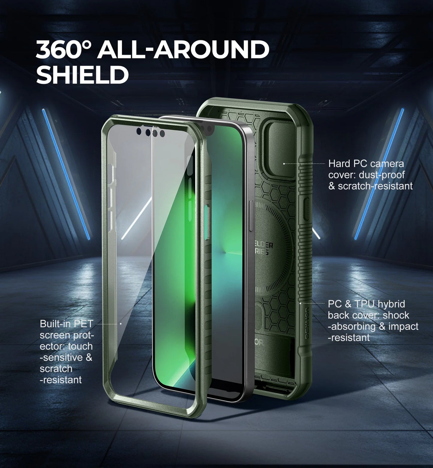 Heavy-Duty Rugged Armor Case with Kickstand & Camera Cover for iPhone