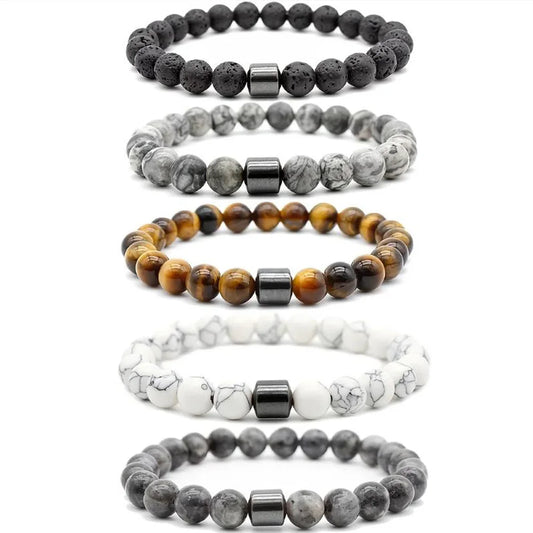 Magnetic Tiger Eye Lava Map Shimmer Malachite Stone Bracelet