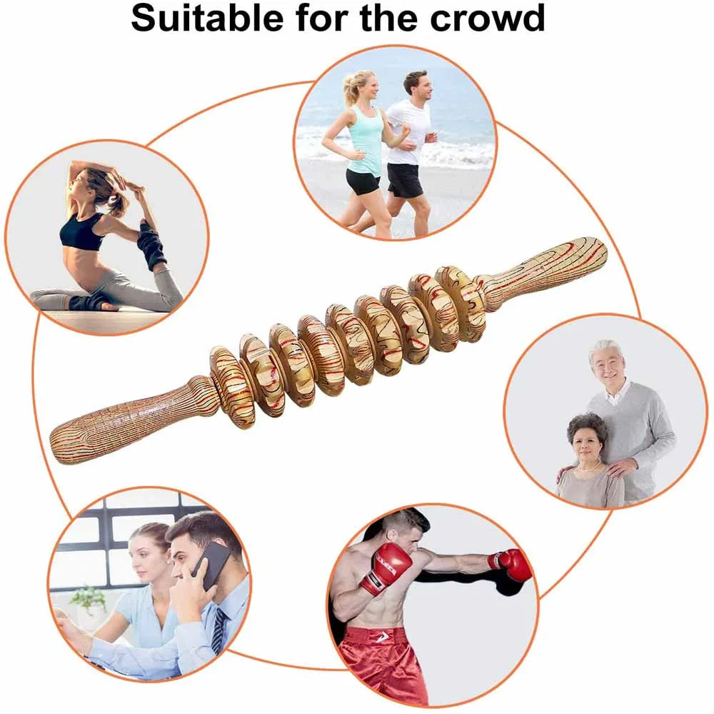 9 Roller Handheld Wooden Massager