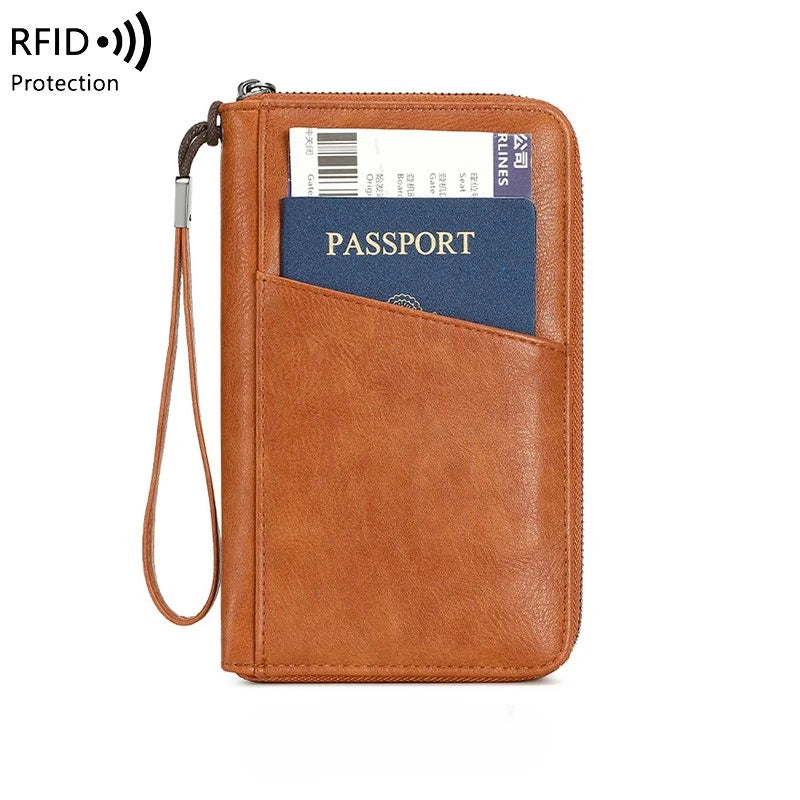 RFID Blocking Family Travel Passport Wallet – Zippered Multi-Card Organizer Wristlet