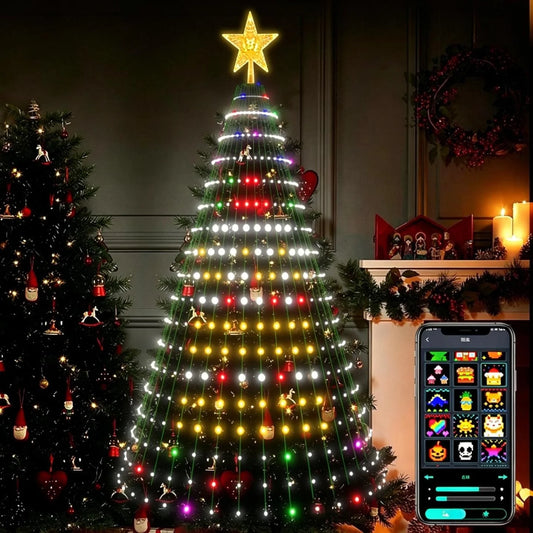 RGB Christmas Tree Waterfall Lights with Star Topper & App Control