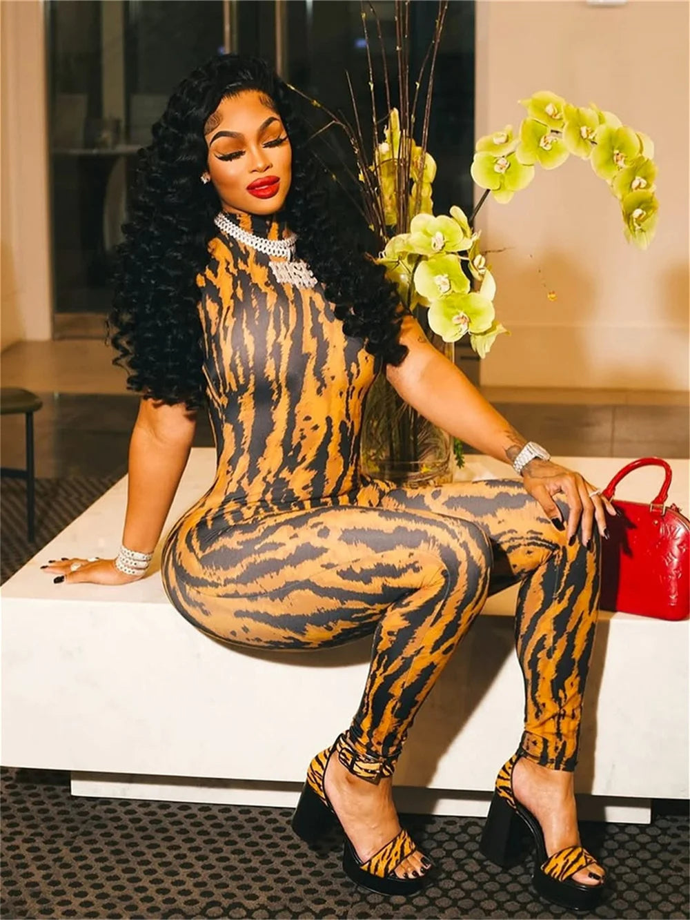 Weird Puss Striped Print Jumpsuit