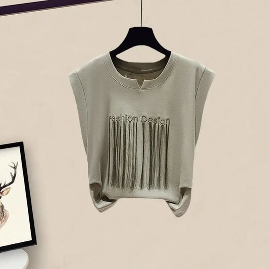 Women's Summer Safari Style Letter Tassel T-Shirt & Shorts 2-Piece Set