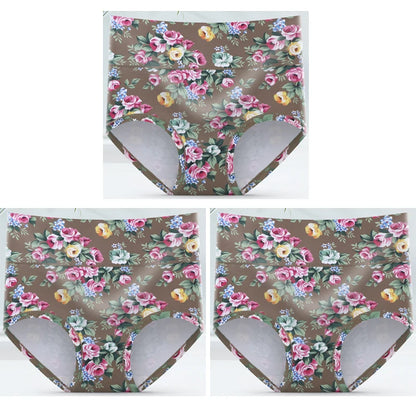 3-Pack Women's Floral Print High-Waisted Briefs - Plus Size Breathable Cotton Panties
