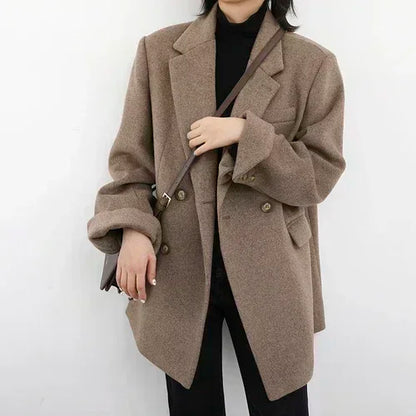 CHIC VEN Women's Elegant Mid-Long Wool Blend Overcoat