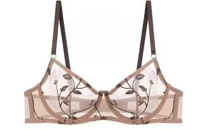 Women's Embroidered Mesh Sheer Bra & Thong Lingerie Set