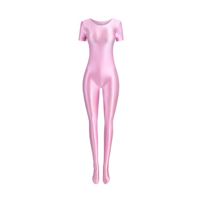 Women's Silky Shine Short-Sleeve Footed Unitard & Dance Catsuit