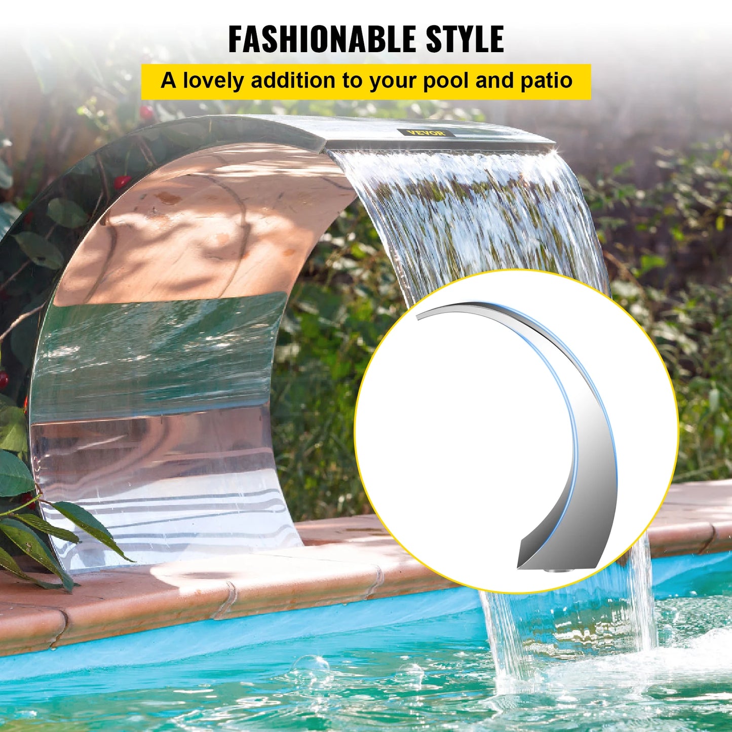 Stainless Steel Waterfall Pool Fountain for Inground & Above Ground Pools