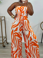 Graphic Printed Strapless Sleeveless Loose Jumpsuit