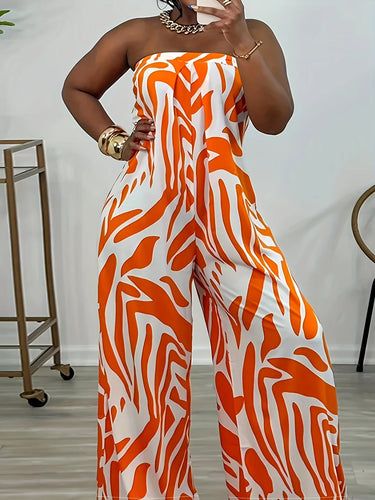 Graphic Printed Strapless Sleeveless Loose Jumpsuit