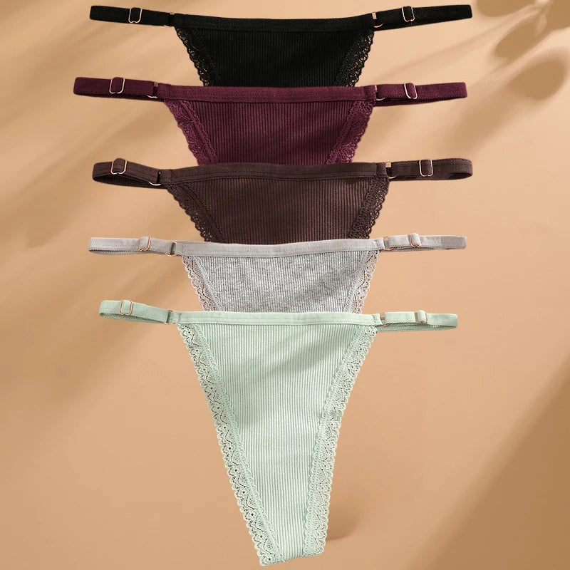 FINETOO 5-Pack Women's Cotton G-String Thongs - Low-Rise Breathable Panties