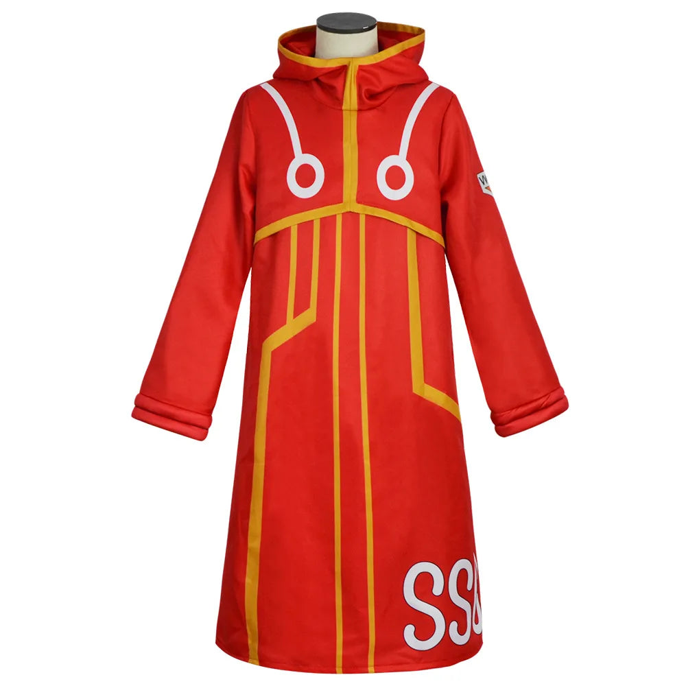 Egghead Island Monkey D. Luffy Cosplay Costume - Red Futuristic Robe & Hat Set