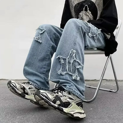 Star Embroidered Loose Fit Jeans