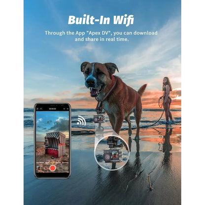 4K 60fps Underwater Action Camera with 8x Zoom and Remote
