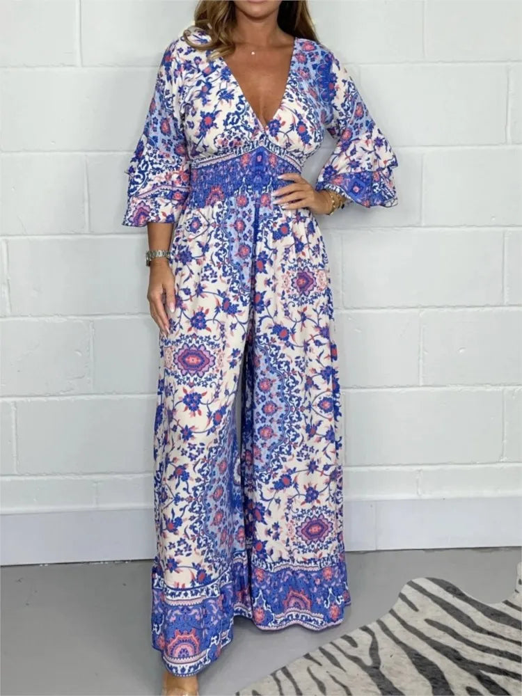 Fashion Print Wide Leg High Waist Jumpsuit