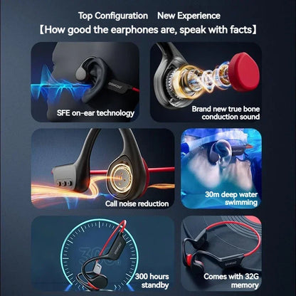 IPX8 Waterproof Bone Conduction Headphones with Built-in 32GB MP3 & Bluetooth 5.3