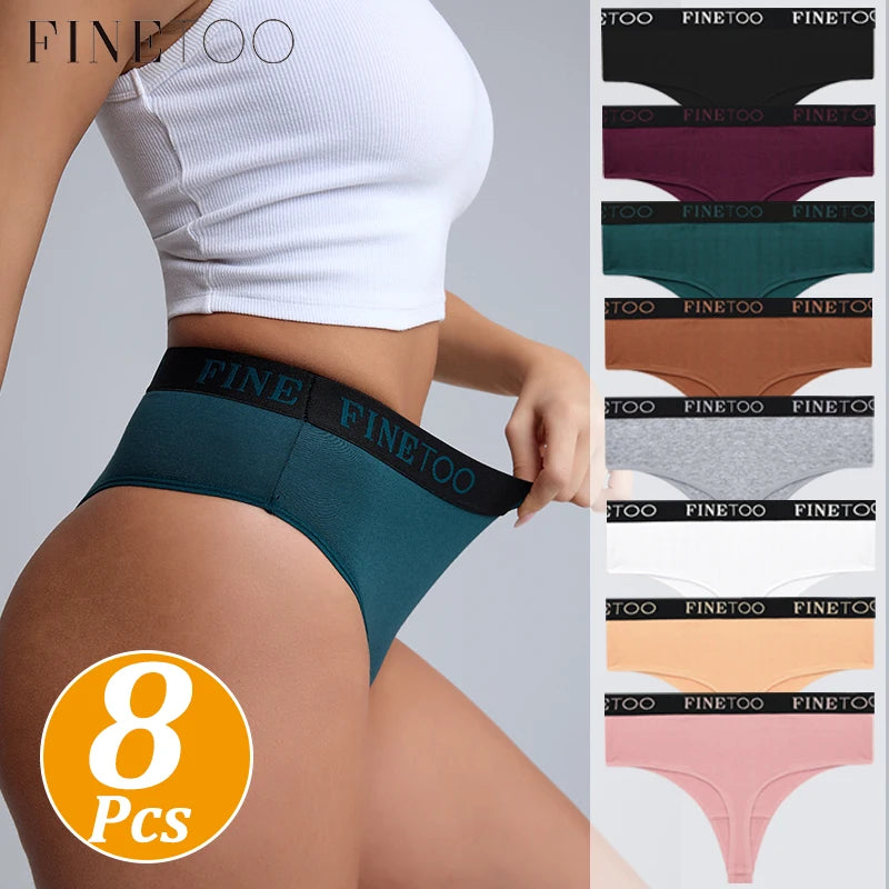 FINETOO 8-Pack Women's High-Cut Soft Cotton Thongs